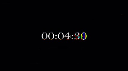 Digital countdown timer with RGB glitch effect on black background, ideal for creative video transitions, futuristic motion graphics, and time concept visuals.4k video - Powered by Adobe