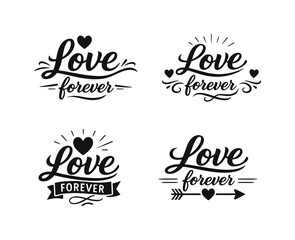 Fototapeta premium Love quotes silhouette icon set. featuring hearts, arrows, banners, and romantic elements