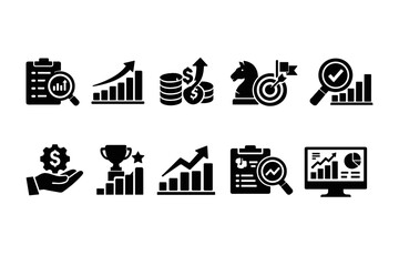 Business, finance solid icon set. Business growth, strategy icons solid collection