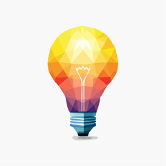 Obraz premium Vibrant geometric lightbulb illustration glowing brightly from within showcasing creativity and innovation in a simple vector graphic
