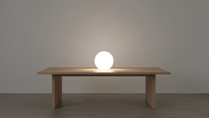 A minimalist table with a single glowing sphere