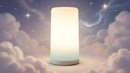 A modern lamp emitting soft gradient light isolated in a dreamscape