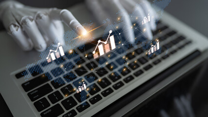 AI assistant analyzing global economic data and stock market trends. Generative technology creates financial chart visualizations for international business strategy and investment. Fermion