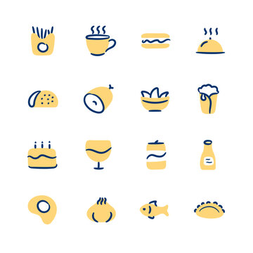 Food hand drawn icons set. Doodle culinary vector icons.