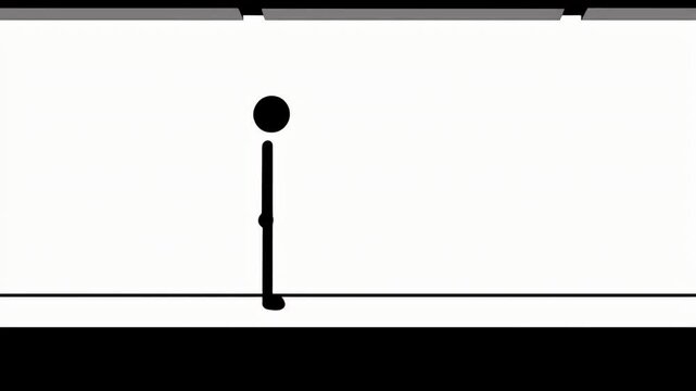 Simple Black Stickman Walking Cycle on White Background