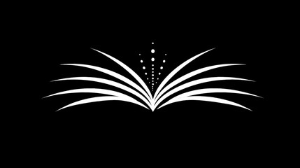 Elegant abstract open book icon with radiating light and ideas on a black background, representing knowledge, wisdom, and learning.