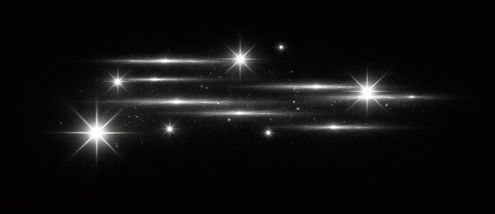 Abstract star sparkle trail, glowing light streaks with flares and particles, dynamic luminous motion overlay on transparent background © Polyak Tata