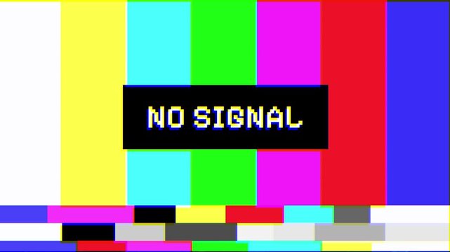 no signal glitch screen VHS Color Bars Glitch Animation with Analog Distortion Retro Broadcast Test Screen for Vintage Video and Motion Graphics