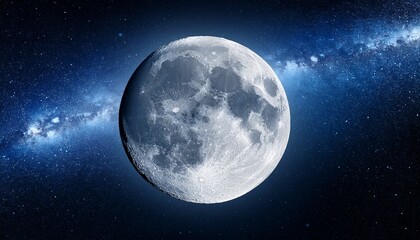 Fototapeta premium Moon On Dark Blue Night Sky Background Starry Universe Nebula And Galaxies With Noise And Grainy Selective Focus Earth S Moon Glowing On Black Background