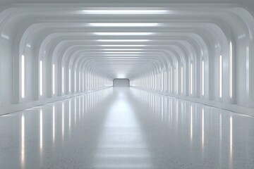 Fototapeta premium Long white corridor with lights ahead