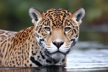 Obraz premium Jaguar in water gazing at the camera