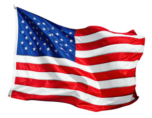 Digitally created fluttering flag with red and white stripes and blue square with white stars