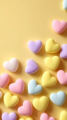 Colorful Heart-Shaped Candies on Yellow Background