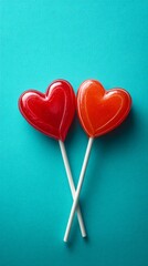 Colorful Heart Shaped Lollipops on Vibrant Background