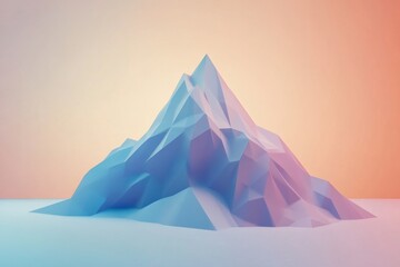 Geometric mountain design made with triangles and layered shapes set against a soft gradient background showcasing pastel colors and simple forms