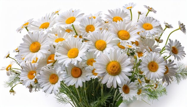 Vouquet Of White Camomiles Isolated On White Background Field Wild Chamomile Spring Or Summer Blossom Blooming Field Flower