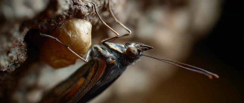 A butterfly emerges from its cocoon, signaling transformation.