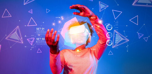 A virtual reality user interacts with data analytics and visualization in a vibrant, futuristic environment. This immersive scene highlights innovative technology and strategic insights. XDMCP