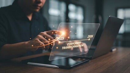 Man interacting with futuristic digital interface.