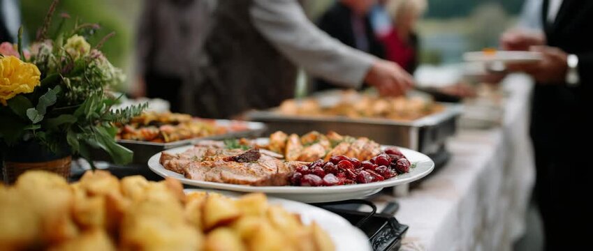 An array of appetizing dishes displayed at a festive banquet.