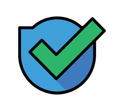 A blue shield icon with a green checkmark symbol indicates a security or confirmation status.
