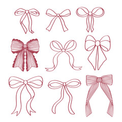 outline  set of isolated cute red and pink bows 