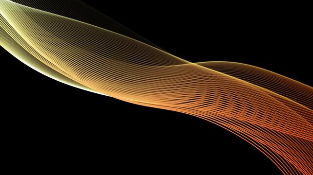 Abstract golden orange wave lines background on black. Intense luxury light flow animation with glowing curves for energetic or premium design backgrounds.