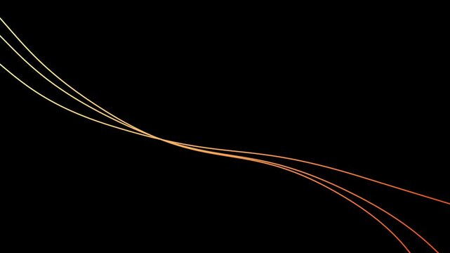 Minimalist gold lines animation on black background. Abstract thin curves moving elegantly for simple luxury, financial, or network design concepts.