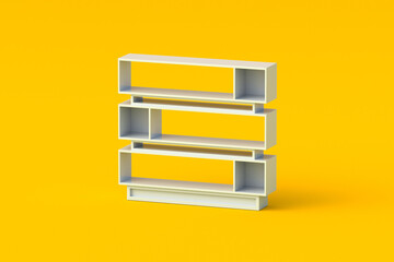Obraz premium Shelving unit on orange background. Modern bookshelf. Stylish bookcase. Contemporary showcase. Empty book shelf. Furniture for home or office. 3d render