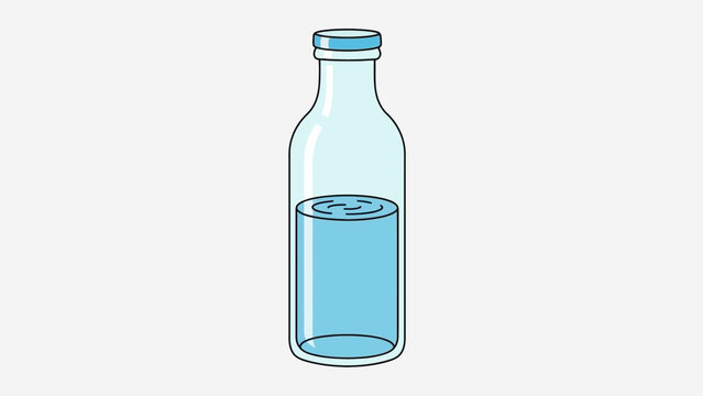 Clear Glass Bottle Half Full with Refreshing Blue Water.