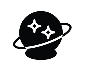 Minimalist Black and White Icon of a Planet with Stars and Ring