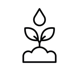 Simple Minimalist Illustration of a Plant with Water Drop Symbolizing Growth