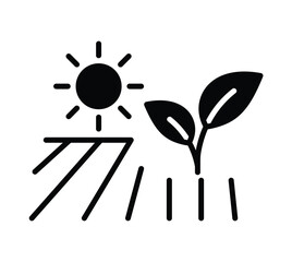 Simple Icon of Sun Over Growing Plant in Farm Landscape Design