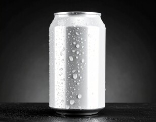 Refreshing blank aluminum beverage can with condensation droplets