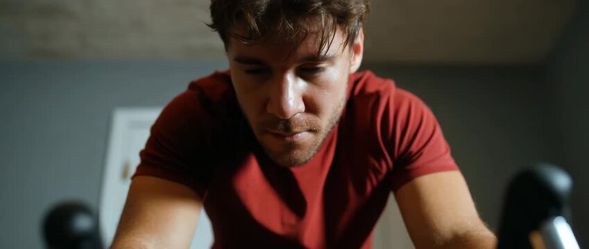 A determined man pushing himself during an intense workout.