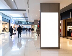 Bright Blank Digital Advertisement Screen in a Modern Shopping Mall Interior