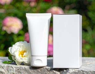 Elegant white blank cosmetic tube and box for natural product branding