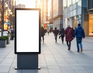 Blank outdoor billboard on city street at dusk, perfect for advertising mockups