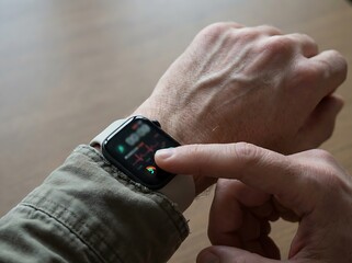 Human Checking Health Data on Wearable Technology Device