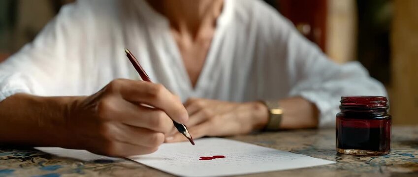 A graceful hand pens a heartfelt message on fine paper.