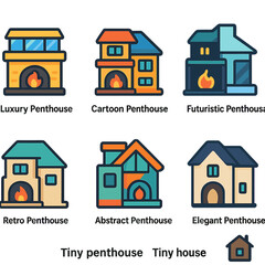 Diverse penthouse icons illustrating different architectural styles