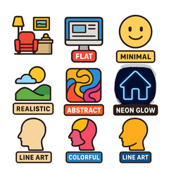 Trendy icon set featuring aesthetic, minimal, abstract, and neon glow designs