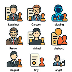 Diverse icon set featuring professionals and documents in various styles