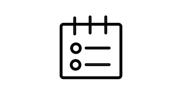 Task List icon motion. Simple calendar or task list icon with bullet points representing planning, schedule, and project management.