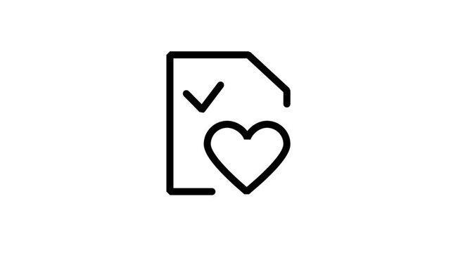 Health Document icon motion. Paper document with a heart and checkmark icon for medical records, insurance, and healthcare approval.