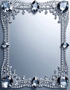 Elegant Silver Frame Embellished with Large Blue Gemstones on Gradient Background