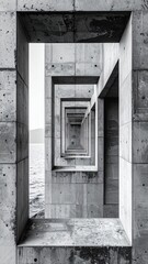 Fototapeta premium Monochrome Concrete Pilings and Piers Support Structure along the Calm Water