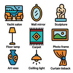 Chic interior elements: art, lamps, carpets, and decor for stylish living