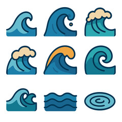 Minimalist wave icons set: ocean and sea symbols for design projects