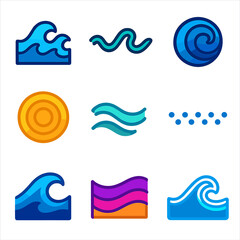 Colorful abstract wave and circle icons on gradient background